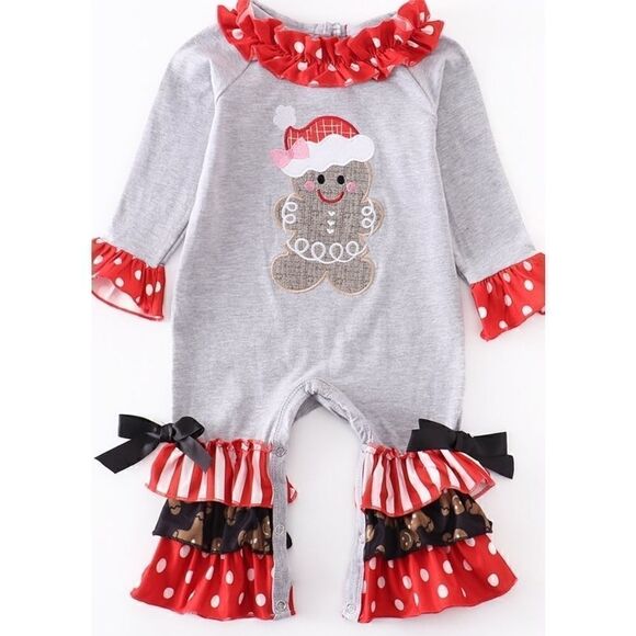 Gingerbread Applique Boutique ChristmasRuffle Romper